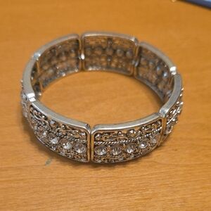 Ornate Silver Bracelet with Crystal Detailing